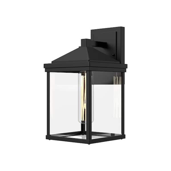 ALORA MOOD Larchmont 9 in. 1-Light 60-Watt Clear Glass/Textured Black Outdoor Hardwired Wall Sconce