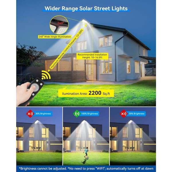 Adewalk 600W Solar Straßenlaterne mit Fernbedienung, IP66 Wasserdichte Solarlampen für Außen mit Bewegungssensor, 6500K Solarleuchten Superhelles LED Solar Strahler Außen für Gärten Garage Straßen