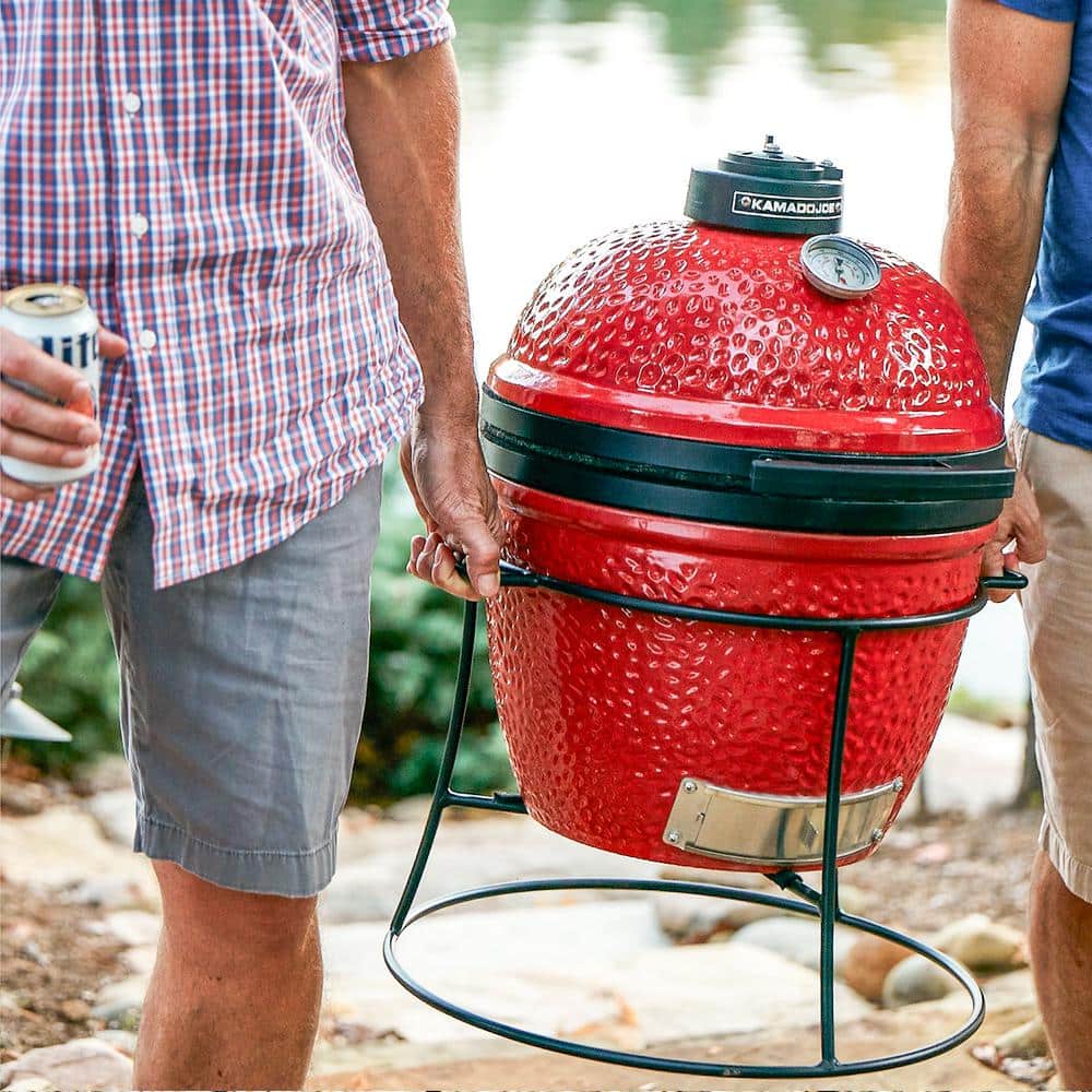 Blaze Red Ceramic Portable Charcoal Grill with Stainless Steel Grate
