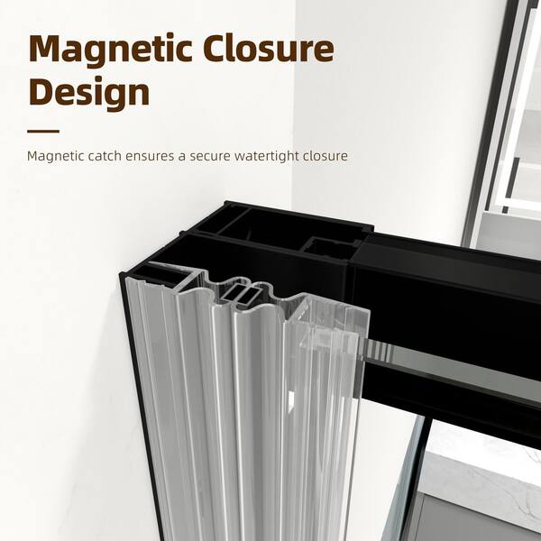 Modern 60 in. W x 72 in. H Sliding Semi-Frameless Shower Door in Matte Black Finish with 1/4 in. (6mm) Clear Glass