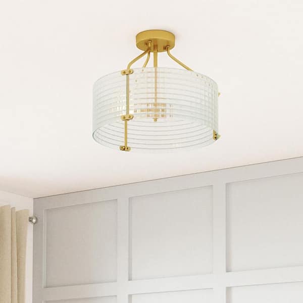 Westlyn 15 in. 3-Light Brushed Brass Semi-Flush Mount