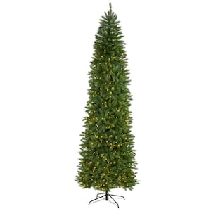 9 ft. Pre-Lit Slim Green Mountain Pine Artificial Christmas Tree with 600 Clear LED Lights