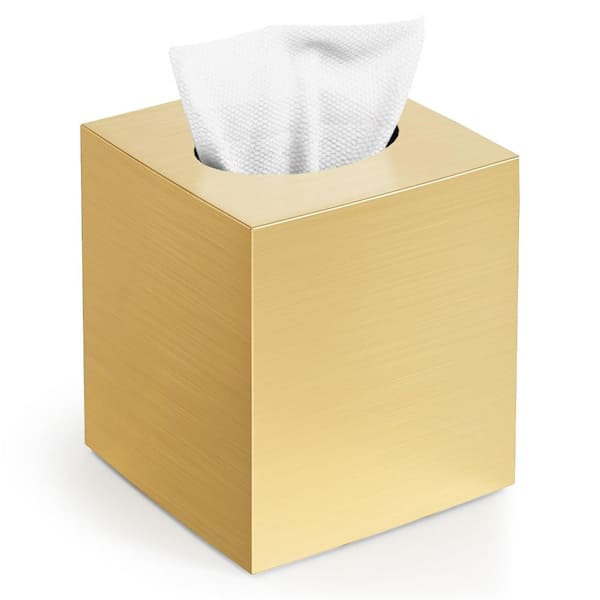 Square Modern Acrylic Tissue Box Cover for Bathroom Vanity and Desk Gold Finish 5.2 x 5.2 x 5.9 inches