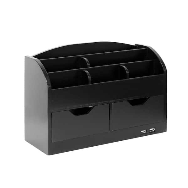 Black 12.5 in. x 9 in. MDF Modern Desktop Organizers and Storage for Pens and Office Supplies, Desk Accessories