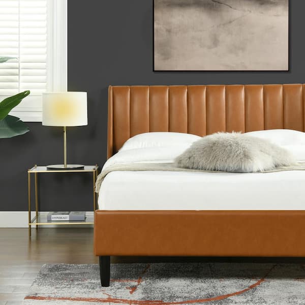 Aspen 63.5 in. Faux Leather Vertical Tufted Upholstered Queen Modern Platform Bed Frame with Headboard