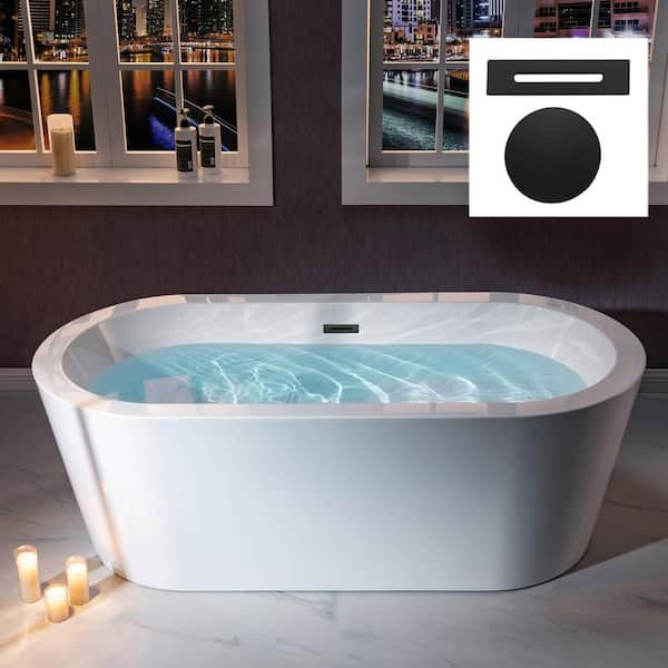 WOODBRIDGE Nimbus 66.375 in. Acrylic Freestanding Bathtub with Drain ...