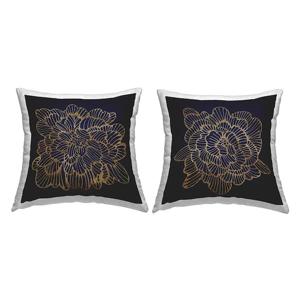 Stupell Industries Black and Glam Blossoms Black Square Outdoor Throw Pillow 2-Pack