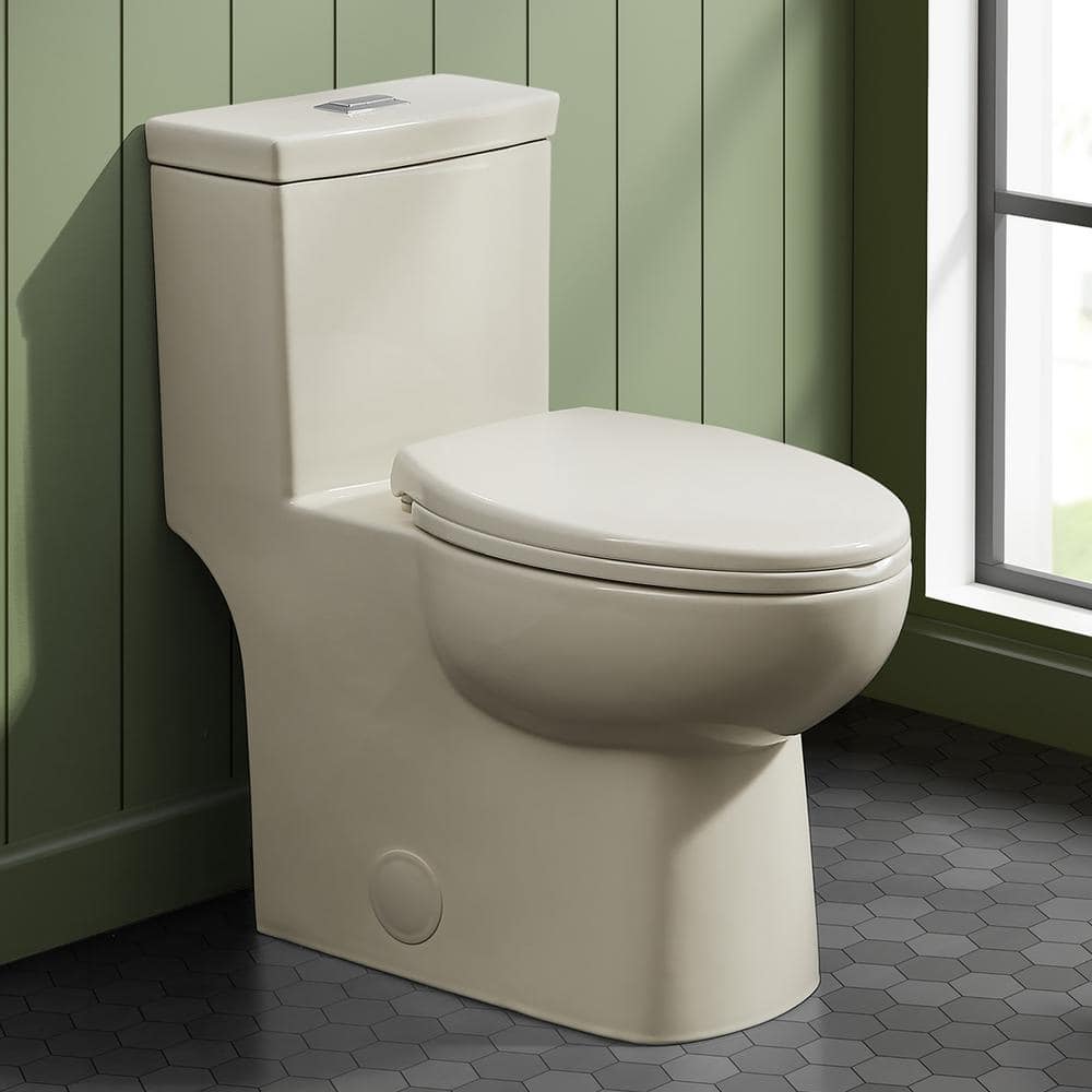 Bisque Elongated Dual Flush One-Piece Toilet