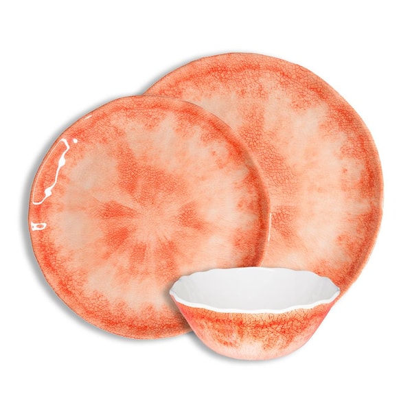 222 Fifth Fountain 12-Piece Casual Coral Melamine Outdoor Dinnerware Set (Service for 4)