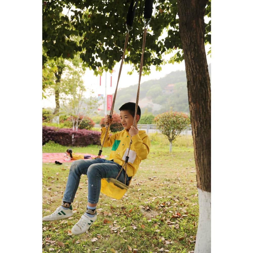 Natural Wood Outdoor Tree Swing with Adjustable Ropes