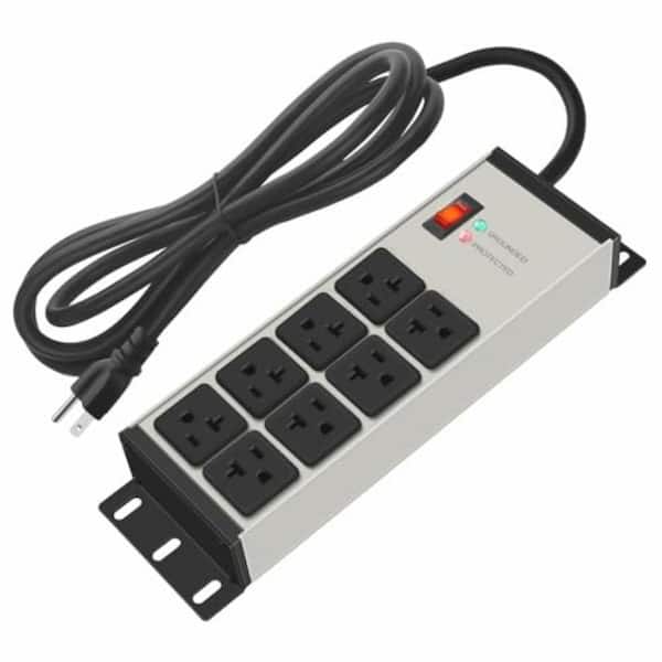 20 Amp 8-Outlet Heavy-Duty Metal Power Strip Surge Protector 12-Gauge 6 ft. Cord with 5-15P to 6-20R T-Slot, Garage Shop