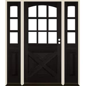 64 in. x 80 in. Farmhouse X Panel LH 1/2 Lite Clear Glass Black Stain Douglas Fir Prehung Front Door with DSL