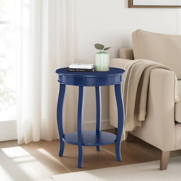 Linon Home Decor Justine 18 in. Navy Blue Round Wood Side Linon Home Decor Justine 18 in. Navy Blue Round Wood Side