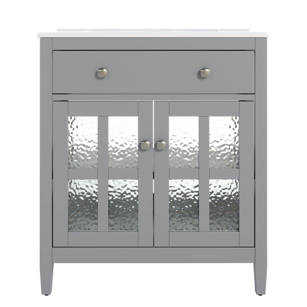 30 in. Freestanding Gray Bath Vanity with White Ceramic Top Unassembled price history on PriceWatchPro
