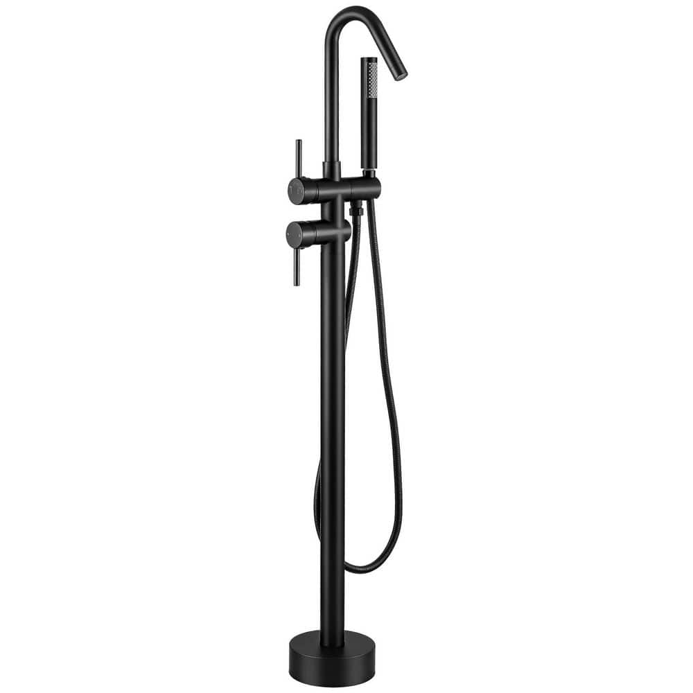 2-Handle Freestanding Floor Mount Roman Claw Foot Tub Faucet Bathtub Filler with High spout in Matte Black price history on PriceWatchPro