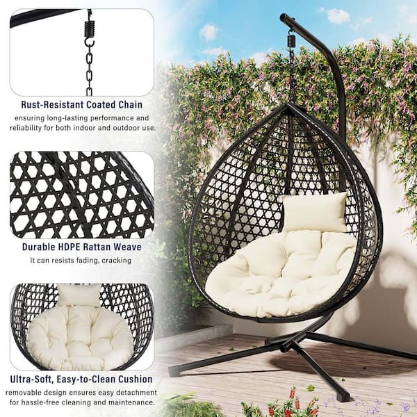 Black Wicker Outdoor Lounge Chair Durable Hanging Egg Chair Patio
