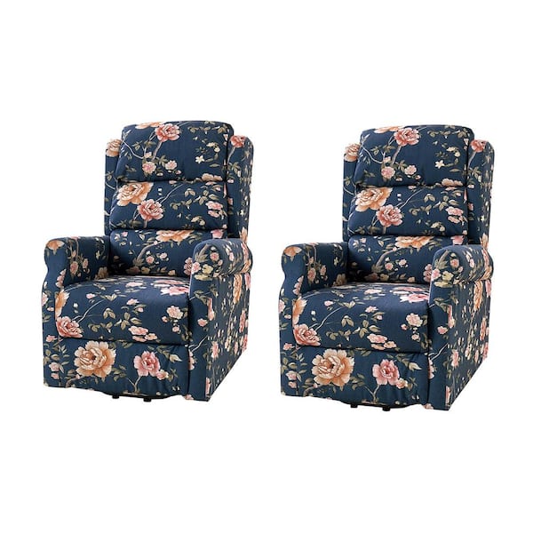 JAYDEN CREATION Flamin Navy Lift Assist Power Recliner Set of 2 with 1-Side Pocket