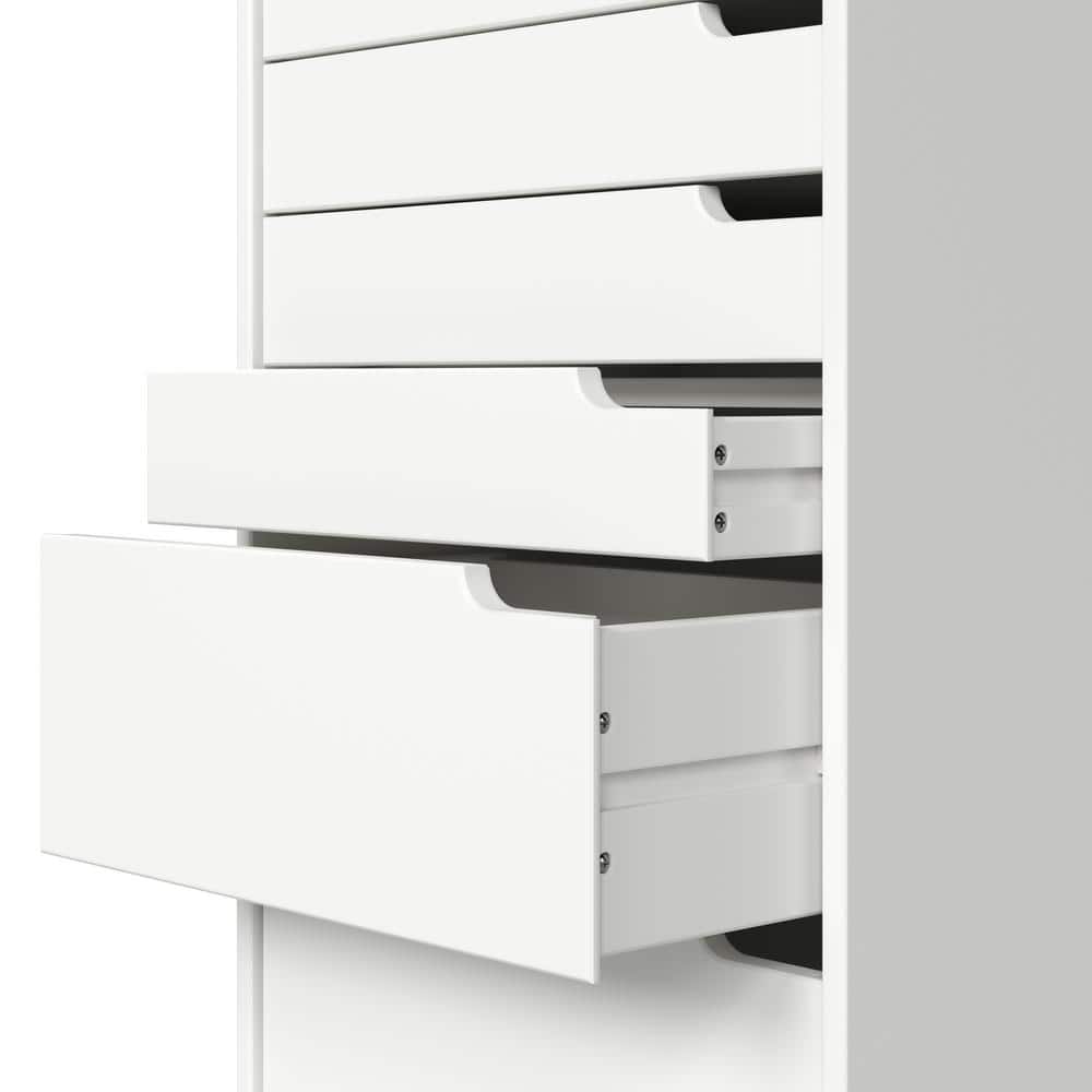 Euro White Solid Wood 8-Drawer Rolling Office Storage Cart
