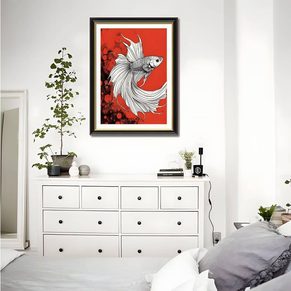 画材 ModernAbstractArtmodernabstract80x53x4cm Modern Aquatic Solid Wood Framed Fish Canvas Wall Art