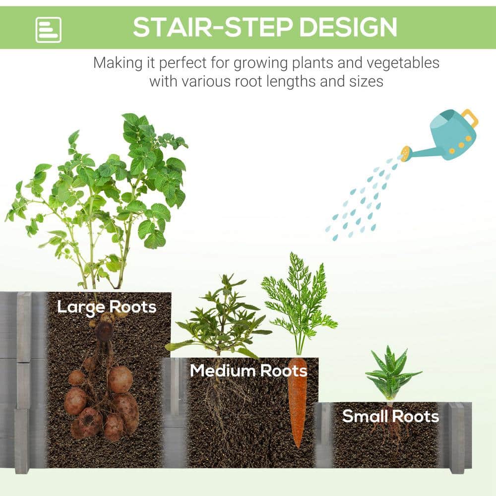 Gray 3-Tier Raised Garden Bed for Outdoor Plants