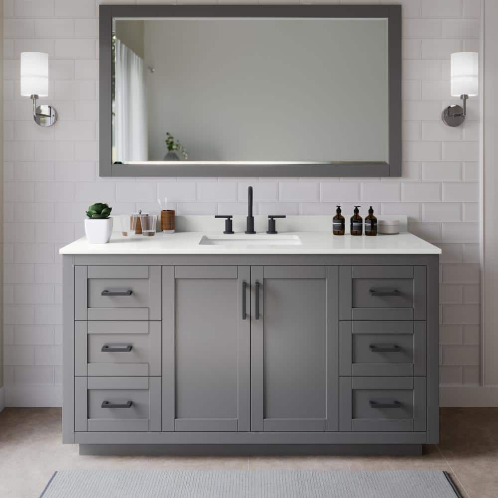 Miranda 66 in. W x 22 in. D x 33.75 in. H Single Bath Vanity in Dark Gray with White Quartz Top price history on PriceWatchPro