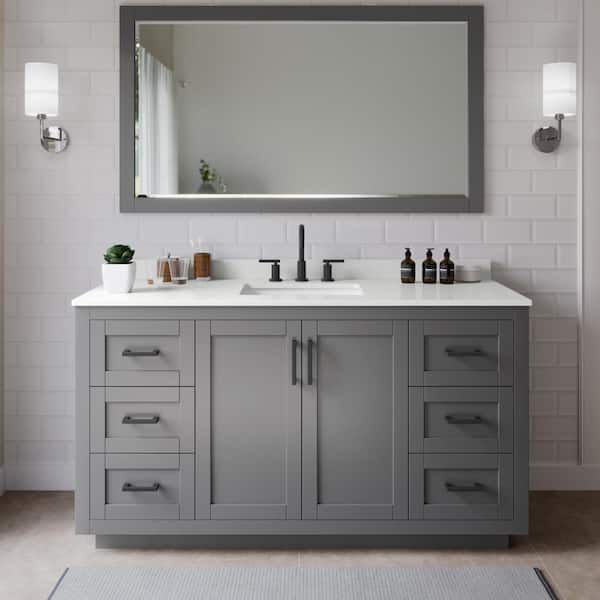 Wyndham Collection Miranda 66 in. W x 22 in. D x 33.75 in. H Single Bath Vanity in Dark Gray with White Quartz Top