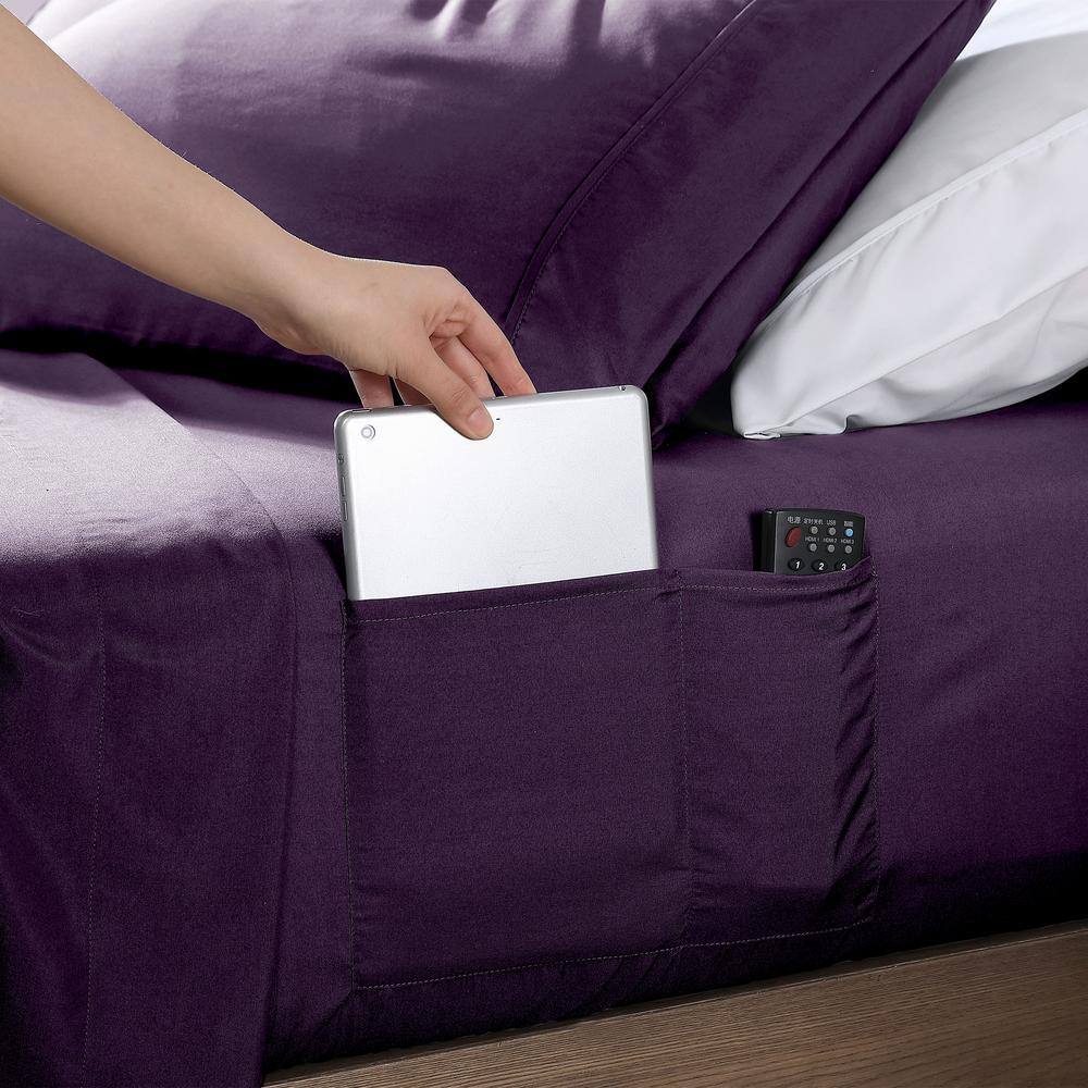 Eggplant Full/Double Polyester Microfiber Sheet Set with Smart Pockets