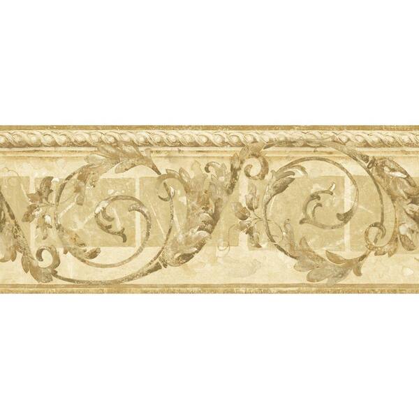 The Wallpaper Company 8 in. x 10 in. Beige Traditional Scroll Border Sample