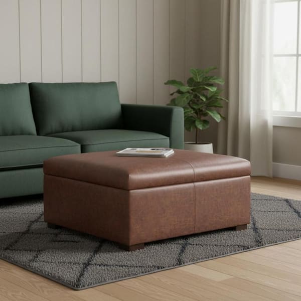 Brown Faux Leather Square Accent Ottoman