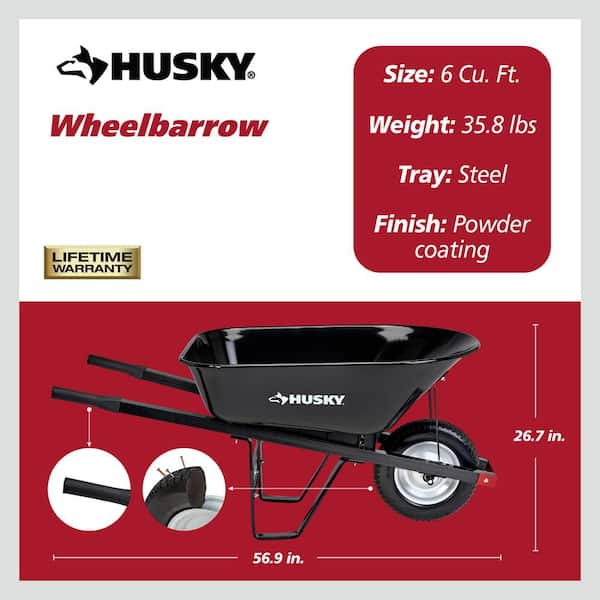 6 cu. ft. Steel Wheelbarrow with Flat Free Tire