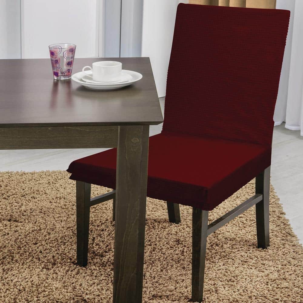 Burgundy Stretchable Waffle Design Dining Chair Slipcover