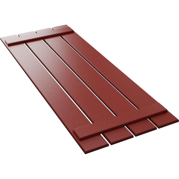 Ekena Millwork 23 in. x 45 in. True Fit PVC Four Board Spaced Board and Batten Shutters Pair in Fire Red
