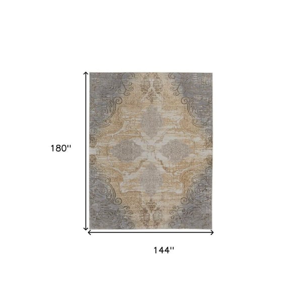 2 ft. x 8 ft. Tan, Gray Floral Area Rug