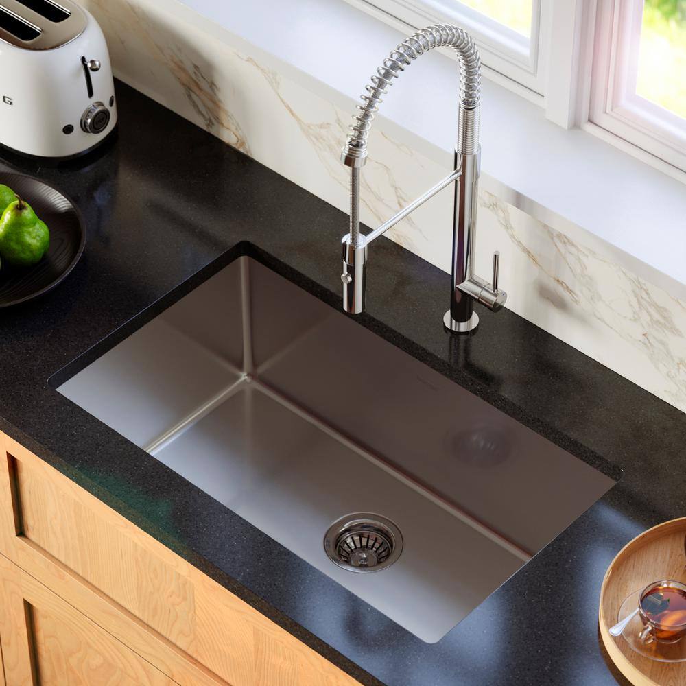 Karran 30'' Satin Brushed Stainless Steel Single Bowl Undermount Kitchen Sink