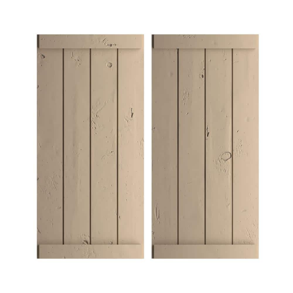 22 in. x 58 in. Timberthane Polyurethane 4-Board Joined Board-n-Batten Knotty Pine Faux Wood Shutters, End Batten Pair price history on PriceWatchPro