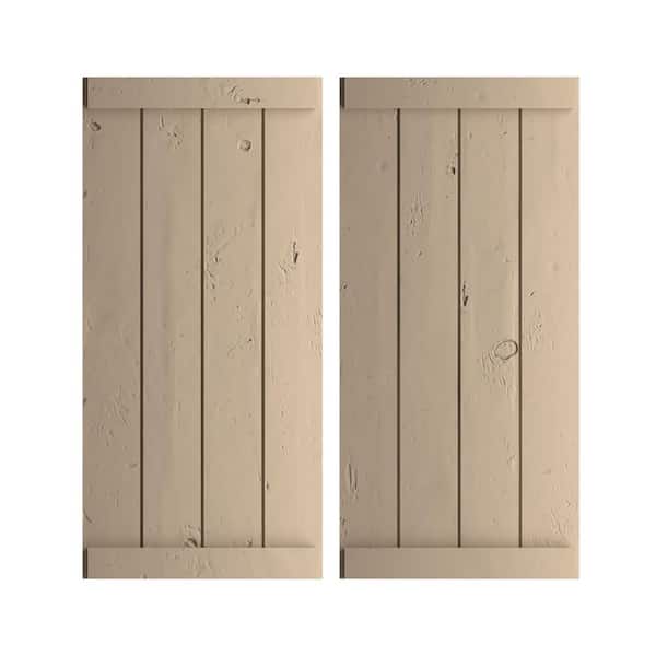 Ekena Millwork 22 in. x 80 in. Timberthane Polyurethane 4-Board Joined Board-n-Batten Knotty Pine Faux Wood Shutters, End Batten Pair