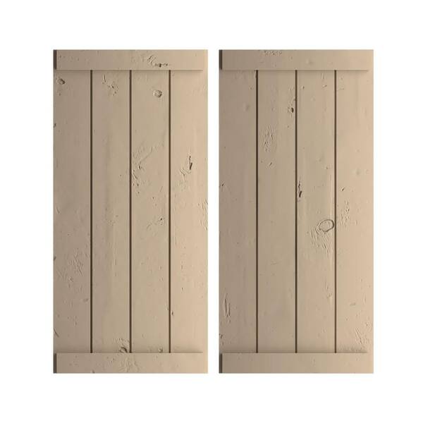 Ekena Millwork 22 in. x 82 in. Timberthane Polyurethane 4-Board Joined Board-n-Batten Knotty Pine Faux Wood Shutters, End Batten Pair