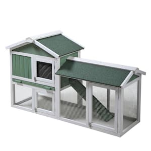 Wooden Rabbit Hutch Indoor and Outdoor Bunny Cage with a Removable Tray and a Waterproof Roof in Green