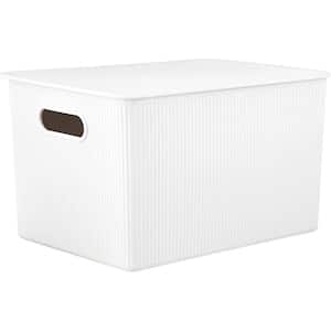 Superio Ribbed Collection - Decorative Plastic Lidded Home Storage Bins  Organizer Baskets, Medium White (2 Pack - 5 Liter) Stackable Container Box