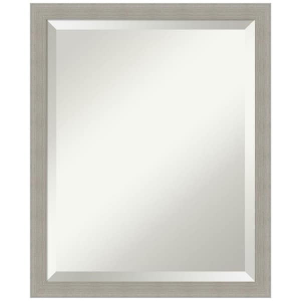 Amanti Art Woodgrain Stripe 18 in. W x 22 in. H Beveled Casual Rectangle Wood Framed Wall Mirror in Gray