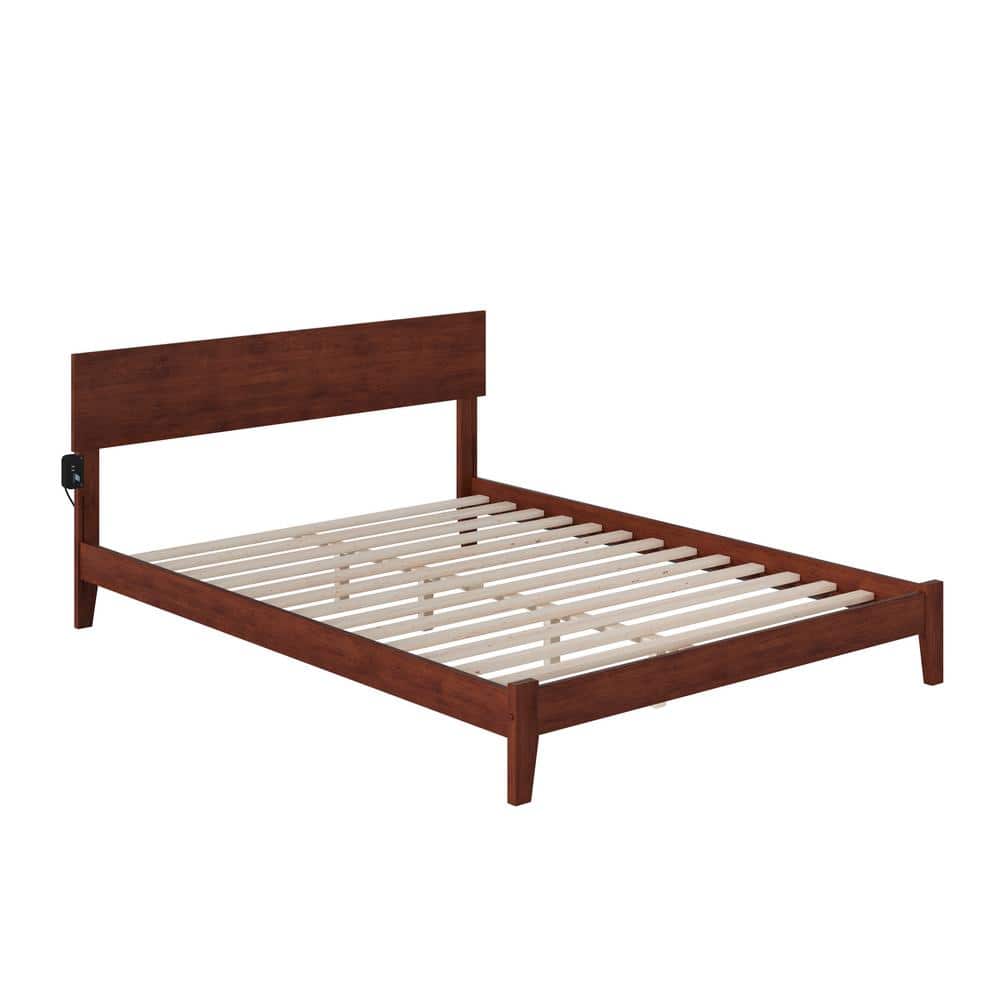 Walnut Queen Wood Frame Platform Bed with Headboard