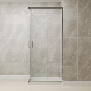 34 in. L x 34 in. H x 72 in. W Square Sliding in Semi Frameless Corner Shower Enclosure with 1/4 in. (6 mm) Glass