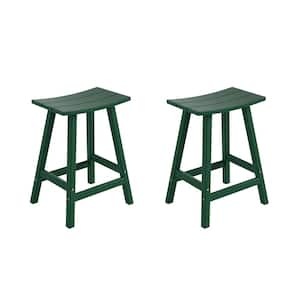 Franklin Dark Green 24 in. Poly HDPE Fade Resistant Outdoor Patio Saddle Seat Counter Height Bar Stool (Set of 2)