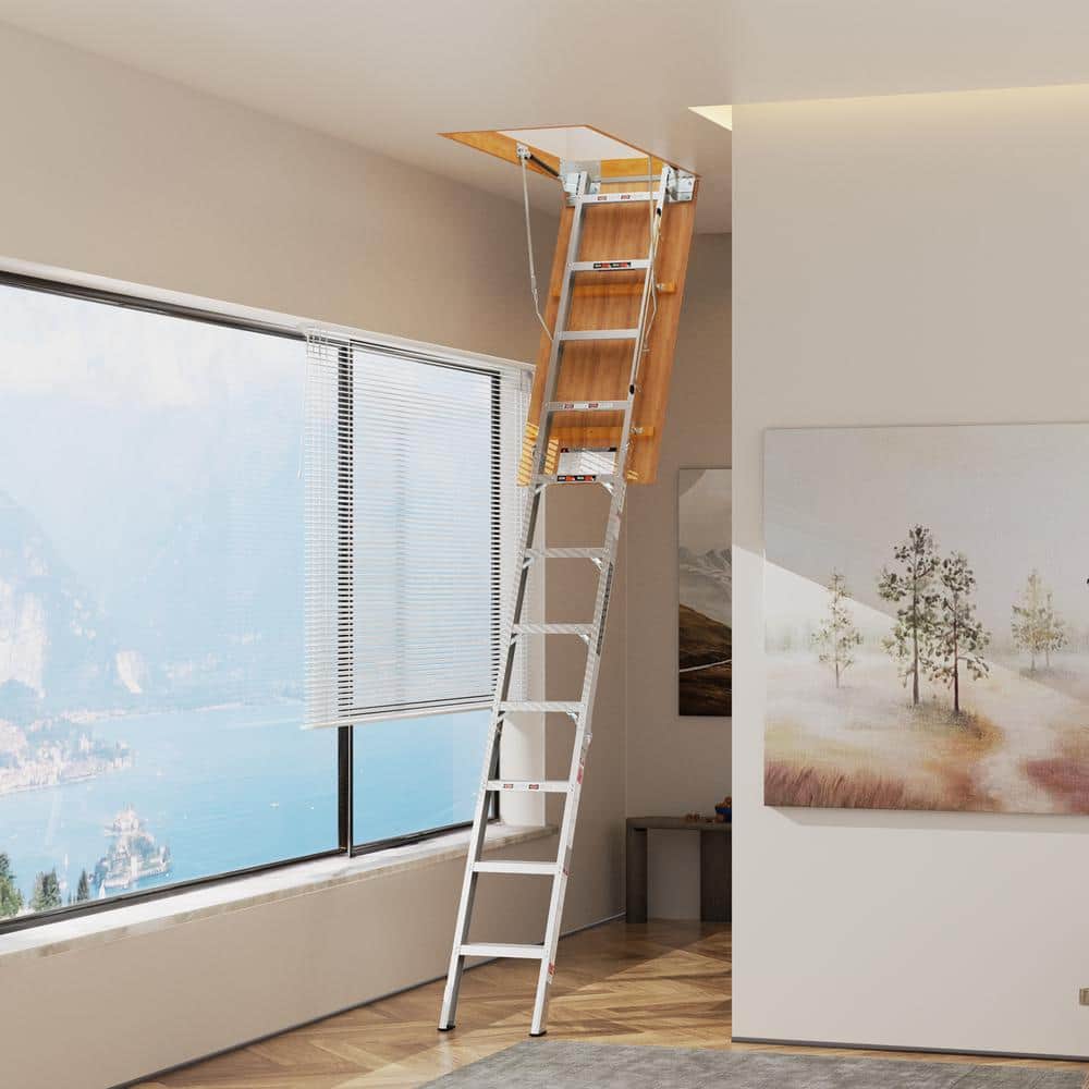 Heavy-Duty Aluminum Attic Ladder with Unfinished Wood Frame