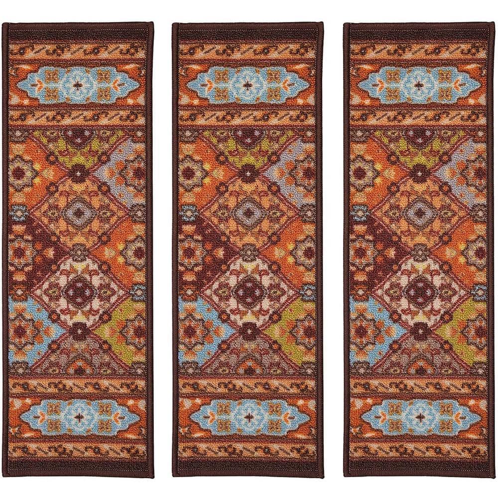 Indoor Bakhtiari Design Taupe 8-1/2 in. x 26 in. Slip Resistant Backing Stair Tread Cover (Set of 3) price history on PriceWatchPro