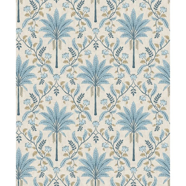 Palm Trellis Blue Non-Pasted Wallpaper (Covers 56 sq. ft.)