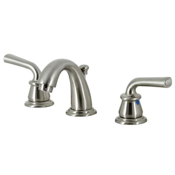 Kingston Brass Restoration 8 in. Widespread 2-Handle Bathroom Faucets with Plastic Pop-Up in Brushed Nickel