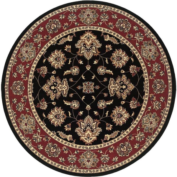 8 ft. Round Ivory, Green Oriental Washable Area Rug
