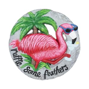 Flamingo with Ruffle Some Feathers Message Hand Painted 10.12 in. x 9.84 in. x 1.14 in. Resin Step Stone