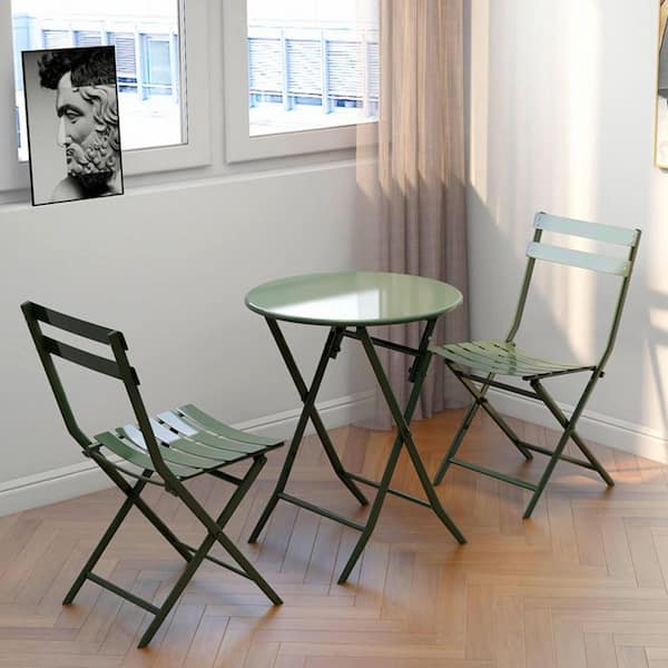 Unbranded 3-Piece Foldable Outdoor Lounge Chair with Round Table, for Patio Porch Garden Poolside, Dark Green